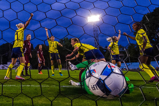 Kosovare Asllani of Sweden, not pictured, scores the 1-4