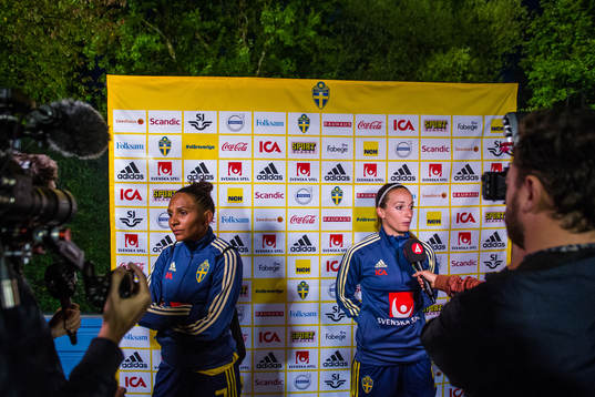 Madelen Janogy and Kosovare Asllani of Sweden