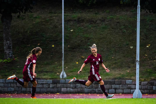 Olga Sevcova of Latvia celebrates the 1-0 goal