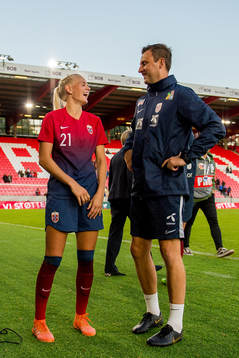 Karina Sævik of Norway and Roger Eskeland, goalkeeper