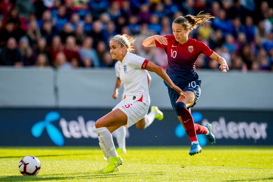 Steph Houghton of England and Caroline Graham Hansen of
