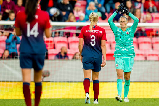 Goalkeeper Ingrid Hjelmseth of Norway is being substituted