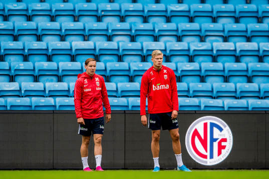 Stefan Johansen and Erling Braut Haaland of Norway