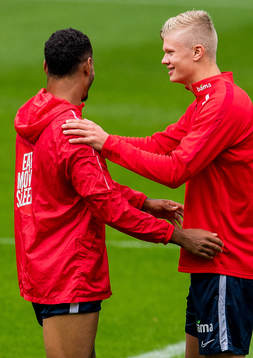 Joshua King and Erling Braut Haaland of Norway