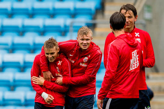 Martin Ødegaard and Erling Braut Haaland of Norway