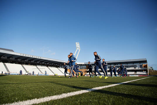 Players of the Swedish national football team warm up