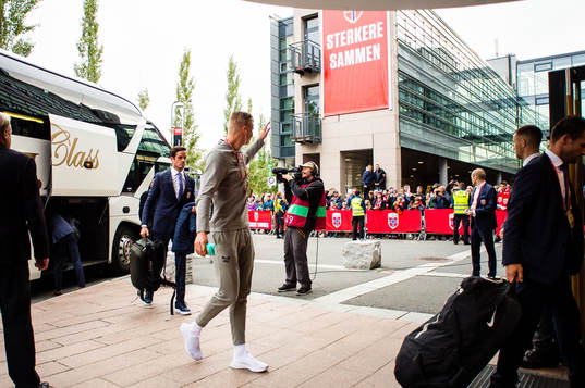 Erling Braut Haaland of Norway arrives ahead ofi the UEFA