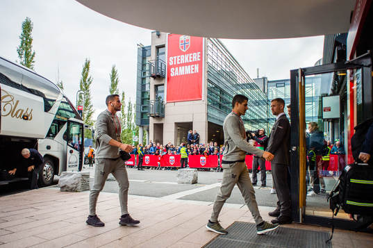 Omar Elabdellaoui and Tarik Elyounoussi of Norway arrives