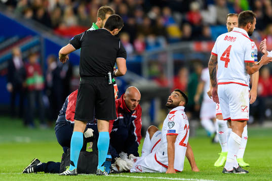 Zach Muscat of Malta receives medical attention