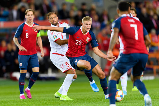 Andrei Agius of Malta and Erling Braut Haaland of Norway