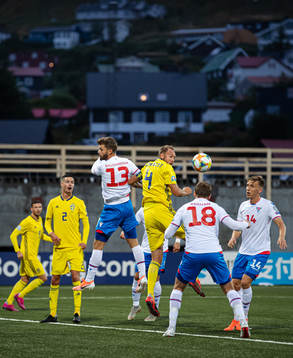 Rogvi Baldvinsson of Faroe Islands in action against