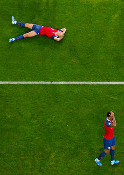 Erling Braut Haaland and Joshua King of Norway react