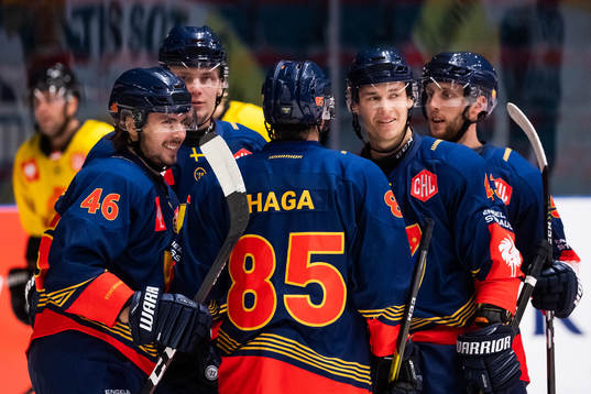 Albin Grewe of Djurgården (L) celebrate with team mates