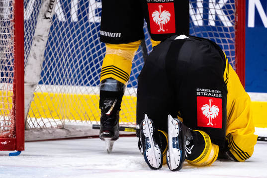 Riley Holzapfel of Vienna Capitals in pain