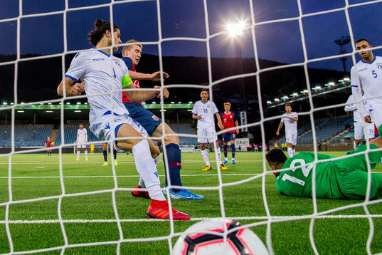 Kristian Thorstvedt of Norway scores 2-0 past Panagiotis