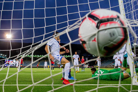 Kristian Thorstvedt of Norway scores 2-0 past Panagiotis