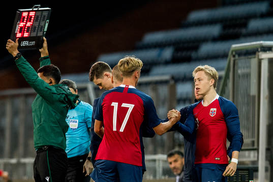 Dennis Johnsen of Norway is being substituted with Ola