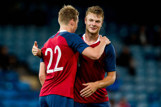 Kristian Thorstvedt of Norway celebrates with teammate