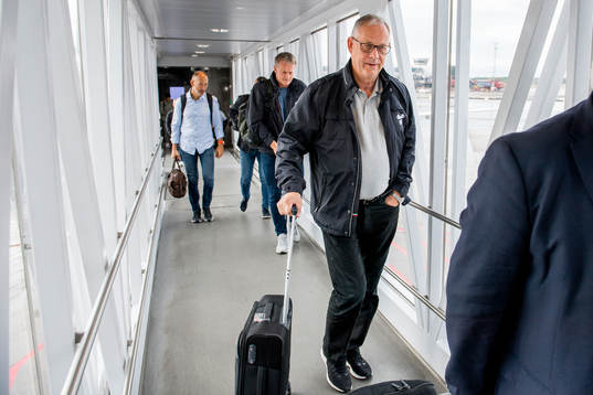 Lars Lagerbäck, head coach of Norway, arrives at Arlanda