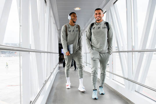 Joshua King and Omar Elabdellaoui of Norway arrive at