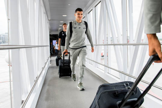 Tarik Elyounoussi of Norway arrives at Arlanda airport