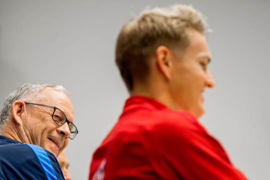 Lars Lagerbäck, head coach of Norway, and Martin Ødegaard