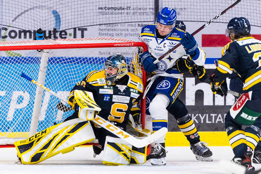 Södertäljes målvakt Alexander Sahlin och Leksands Martin