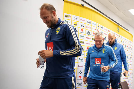 Andreas Granqvist and head coach Janne Andersson of the