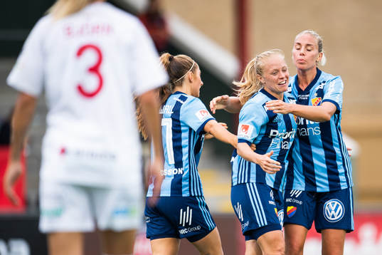 Djurgårdens Mia Jalkerud jublar med lagkamrater