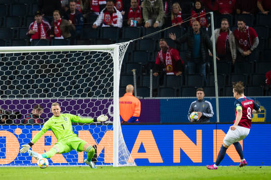 of Norway Stefan Johansen scores 0-1 behind goalkeeper
