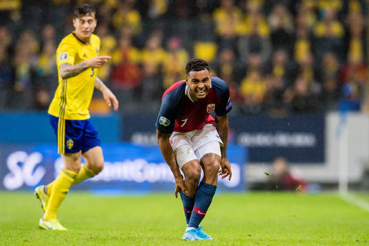 Joshua King of Norway reacts
