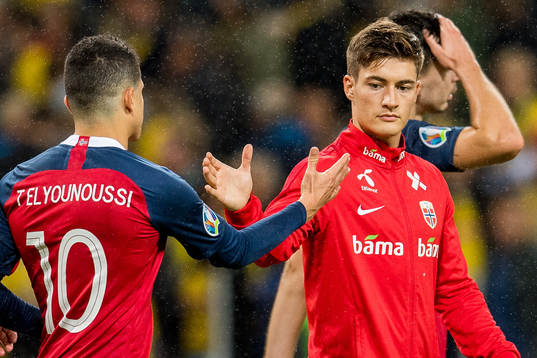 Tarik Elyounoussi and Mathias Normann of Norway
