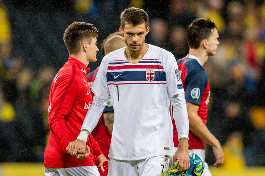 Goalkeeper Rune Almenning Jarstein of Norway looks dejected