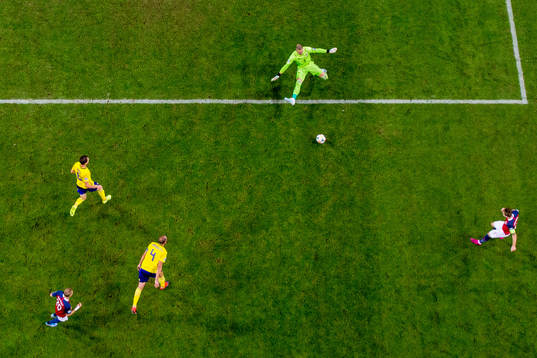 Stefan Johansen of Norway scores 0-1 behind goalkeeper