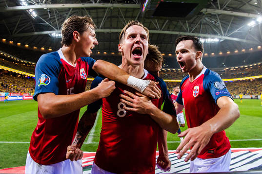 Stefan Johansen of Norway celebrate with teammates