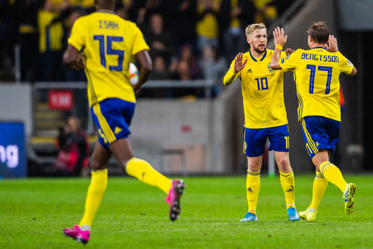 Emil Forsberg of Sweden celebrates
