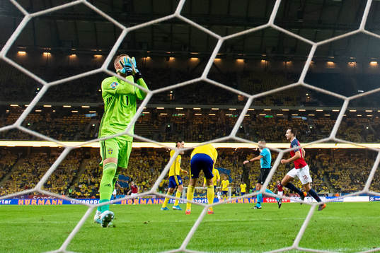 Goalkeeper Robin Olsen of Sweden looks dejected