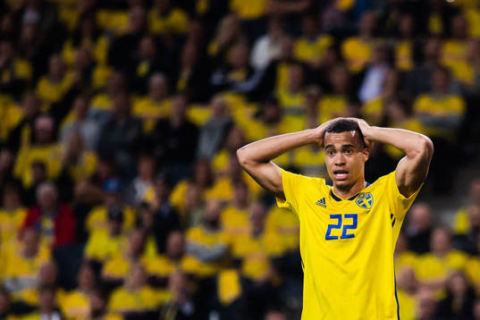 Robin Quaison of Sweden looks dejected