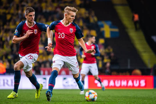 Markus Henriksen and Martin Ødegaard of Norway