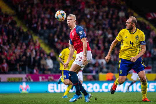 Erling Braut Haaland of Norway and Andreas Granqvist of