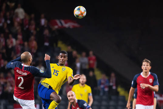 Haitam Aleesami of Norway and Alexander Isak of Sweden