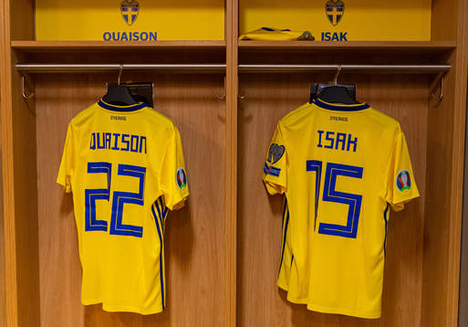 Jerseys of Robin Quaison and Alexander Isak in the Swedish