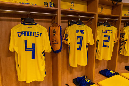 Jerseys of Andreas Granqvist, Marcus Berg and Mikael Lustig