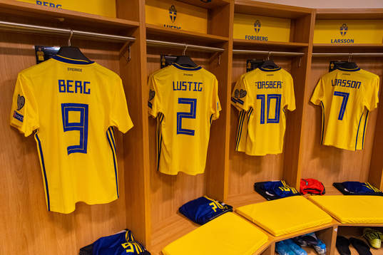 Jerseys of Marcus Berg, Mikael Lustig, Emil Forsberg and