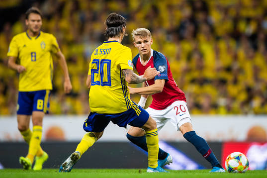 Kristoffer Olsson of Sweden and Martin Ødegaard of Norway