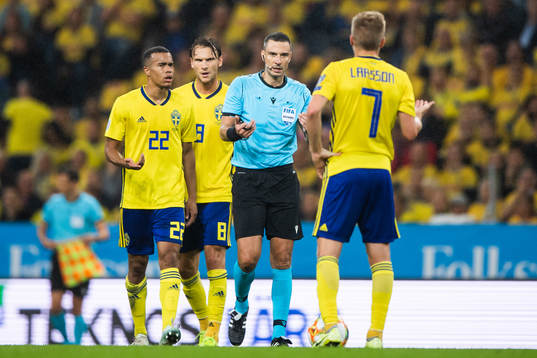 Robin Quaison, Marcus Berg and Sebastian Larsson of Sweden