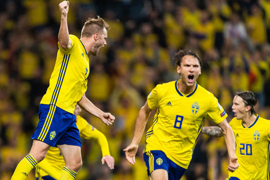 Sebastian Larsson and Albin Ekdal of Sweden celebrate