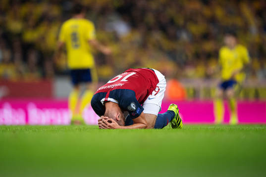 Markus Henriksen of Norway looks dejected