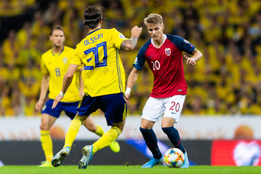 Kristoffer Olsson of Sweden and Martin Ødegaard of Norway
