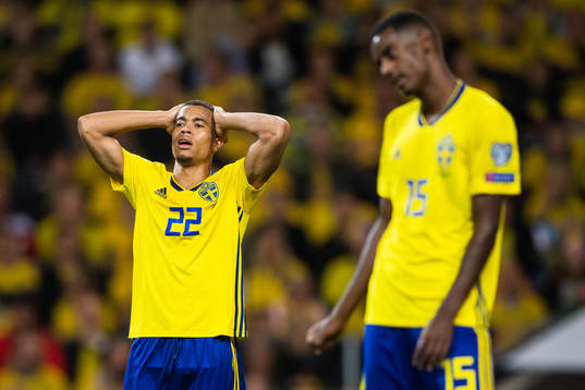 Robin Quaison of Sweden looks dejected
